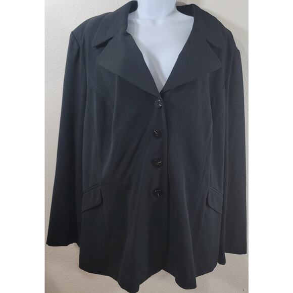 Lane Bryant Black Notched Collar 4 Button Blazer 26 Plus Long Sleeves Pockets - Picture 1 of 5